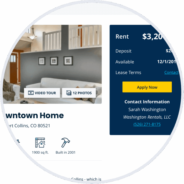 Digital rental advertising/listing page showcasing a property